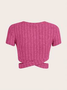 SHEIN EZwear 交叉下擺短款T恤 - 玫紅色 - 查看 2