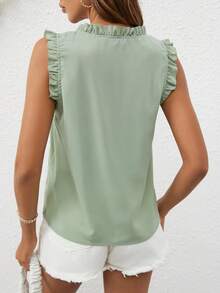 SHEIN Frenchy Blusa de cuello con cordón ribete con fruncido - verde menta - Ver 4
