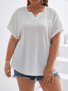 SHEIN Frenchy 大碼缺口領蝙蝠袖襯衫 - 白色 - 查看 3