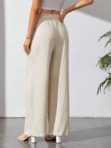 SHEIN Tall Drawstring Waist Slant Pocket Trousers - Beige - View 2