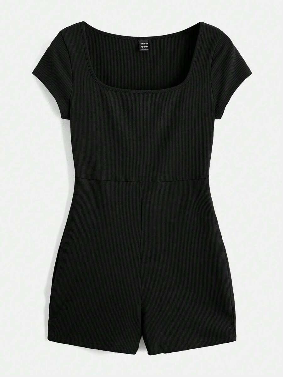 SHEIN BASICS Jednolity Kwadratowy Dekolt Jednokolorowy romper