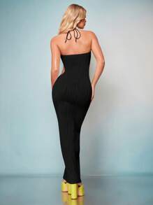 SHEIN BAE Cut Out Front Halter Bodycon Dress - Black - View 2