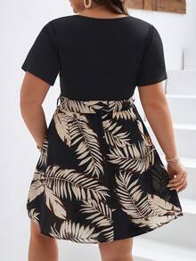 SHEIN Frenchy Đầm Plus Size Thắt lưng Nhiệt đới Boho - màu đen - Xem 3