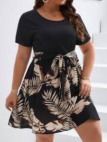 SHEIN Frenchy Đầm Plus Size Thắt lưng Nhiệt đới Boho - màu đen - Xem 5