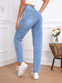 SHEIN Tall 高腰牛仔褲 - 淺色水洗藍 - 查看 2