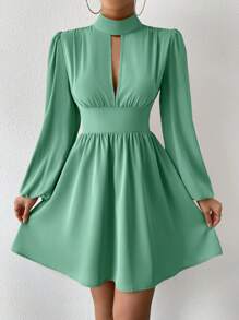 Chiquease Váy midi thắt nút thắt hình trái tim ngày lễ tình nhân cho nữ - Màu xanh Bạc hà - Xem 4