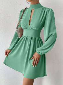 Chiquease Váy midi thắt nút thắt hình trái tim ngày lễ tình nhân cho nữ - Màu xanh Bạc hà - Xem 5