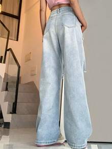 Washed Ripped Wide Leg Jeans