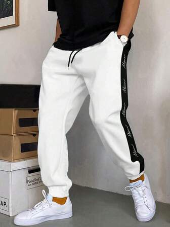 Aesthetic Post 男士拼接側邊接縫腰部抽繩衛褲