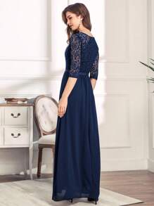 MIUSOL 後拉鏈蕾絲上身開衩下擺舞會連衣裙 - 藏蓝色 - 查看 3