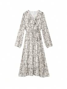 Vestido floral ribete con fruncido - Blanco - Ver 3