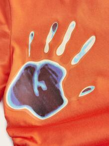 SHEIN EZwear Hand Print Crop Tee - Orange - View 3