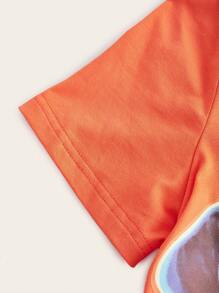 SHEIN EZwear Hand Print Crop Tee - Orange - View 4