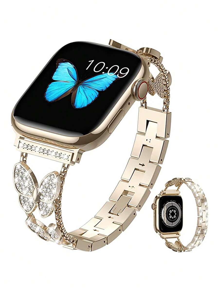 Dây đeo đồng hồ trang trí hình bướm sáng bóng lấp lánh Tương thích với Apple Watch - Rượu sâm banh - Xem 1