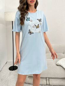 蝴蝶和標語圖案睡裙