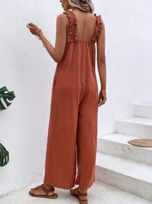 SHEIN LUNE Mono unicolor de pierna ancha con bolsillo oculto