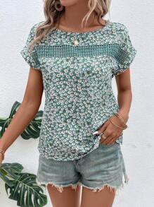 SHEIN LUNE Camicetta con stampa fiorellini con manica a pipistrello - Multicolore - Visualizzare 5