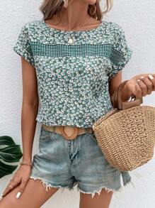 SHEIN LUNE Camicetta con stampa fiorellini con manica a pipistrello - Multicolore - Visualizzare 1