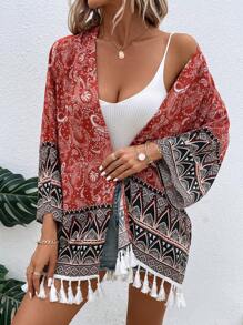 SHEIN VCAY Kimono Nữ Tua Paisley - Nhiều màu - Xem 3