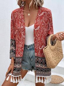 SHEIN VCAY Kimono Nữ Tua Paisley - Nhiều màu - Xem 4