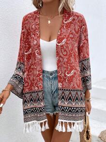 SHEIN VCAY Kimono Nữ Tua Paisley - Nhiều màu - Xem 5