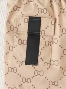 SHEIN Girls Solid Tee & Allover Print Flap Pocket Belted Shorts - Multicolor - View 4