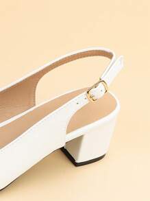 女士寬版尖頭露跟粗跟優雅白色高跟鞋 - 白色 - 查看 4