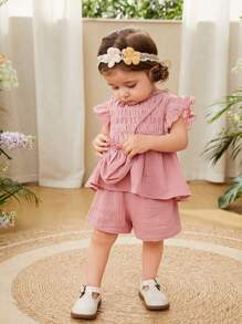 Cozy Pixies Baby Girl Ruffle Trim Peplum Top & Shorts With Bag