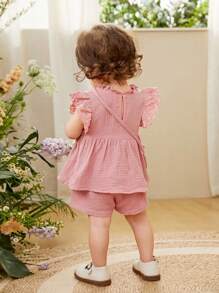 Cozy Pixies Baby Girl Ruffle Trim Peplum Top & Shorts With Bag