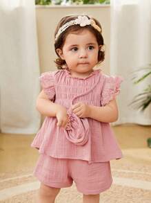 Cozy Pixies Baby Girl Ruffle Trim Peplum Top & Shorts With Bag