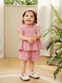 Cozy Pixies Baby Girl Ruffle Trim Peplum Top & Shorts With Bag