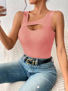 SHEIN BAE Cut Out Asymmetrical Neck Tank Top - Dusty Pink - View 3
