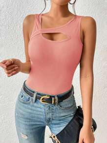SHEIN BAE Cut Out Asymmetrical Neck Tank Top - Dusty Pink - View 4