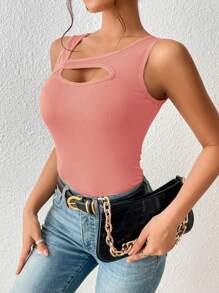 SHEIN BAE Cut Out Asymmetrical Neck Tank Top - Dusty Pink - View 5