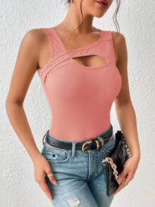 SHEIN BAE Cut Out Asymmetrical Neck Tank Top - Dusty Pink - View 6