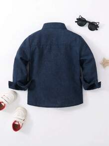 SHEIN Young Boy Letter Patched Detail Pocket Front Shirt