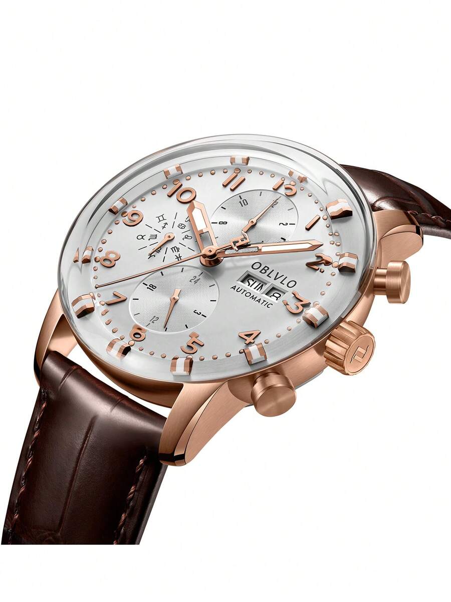 Round Pointer Mechanical Watch - Beige - View 1