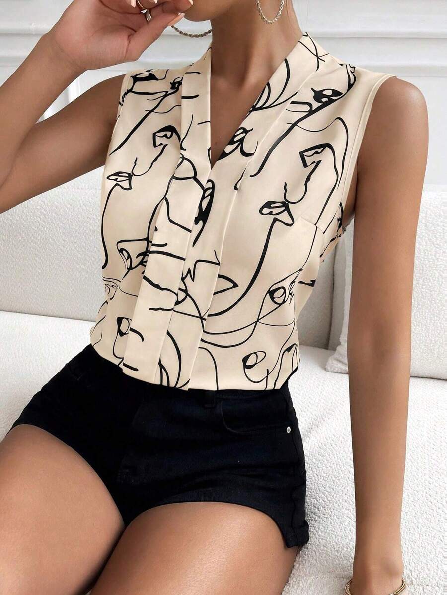 Chiquease Abstract Figure Graphic Sleeveless Blouse - Multicolor - View 1