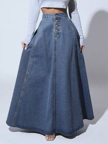 SHEIN SXY High Waist Button Fly Flare Hem Denim Skirt