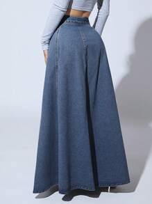 SHEIN SXY High Waist Button Fly Flare Hem Denim Skirt