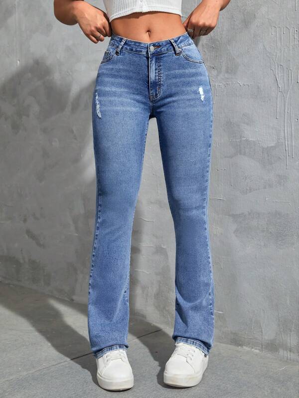 SHEIN EZwear SpringRipped Flare Leg Jeans