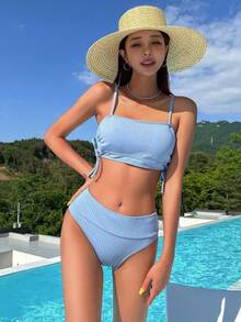 DAZY Bộ Bikini Nữ Dây kéo màu trơn - Màu xanh lam - Xem 2
