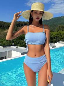 DAZY Bộ Bikini Nữ Dây kéo màu trơn - Màu xanh lam - Xem 6