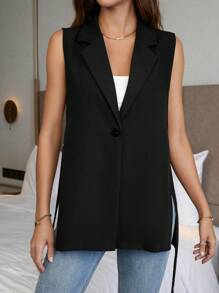 Modelyn 素色側打結無袖馬甲西裝外套