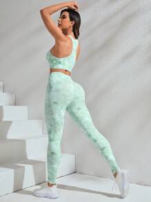 SHEIN Sport Studio Tie Dye Racer Back Sports Set Workout Women Set