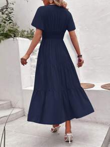Breezaya Butterfly Sleeve Ruffle Hem Dress - Navy Blue - View 2