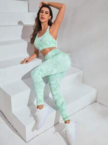 SHEIN Sport Studio Tie Dye Racer Back Sports Set Workout Women Set