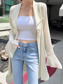 DAZY Solid Open Front Flare Sleeve Coat - Apricot - View 1