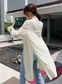 DAZY Solid Open Front Flare Sleeve Coat - Apricot - View 3