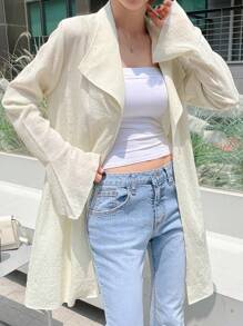 DAZY Solid Open Front Flare Sleeve Coat - Apricot - View 4